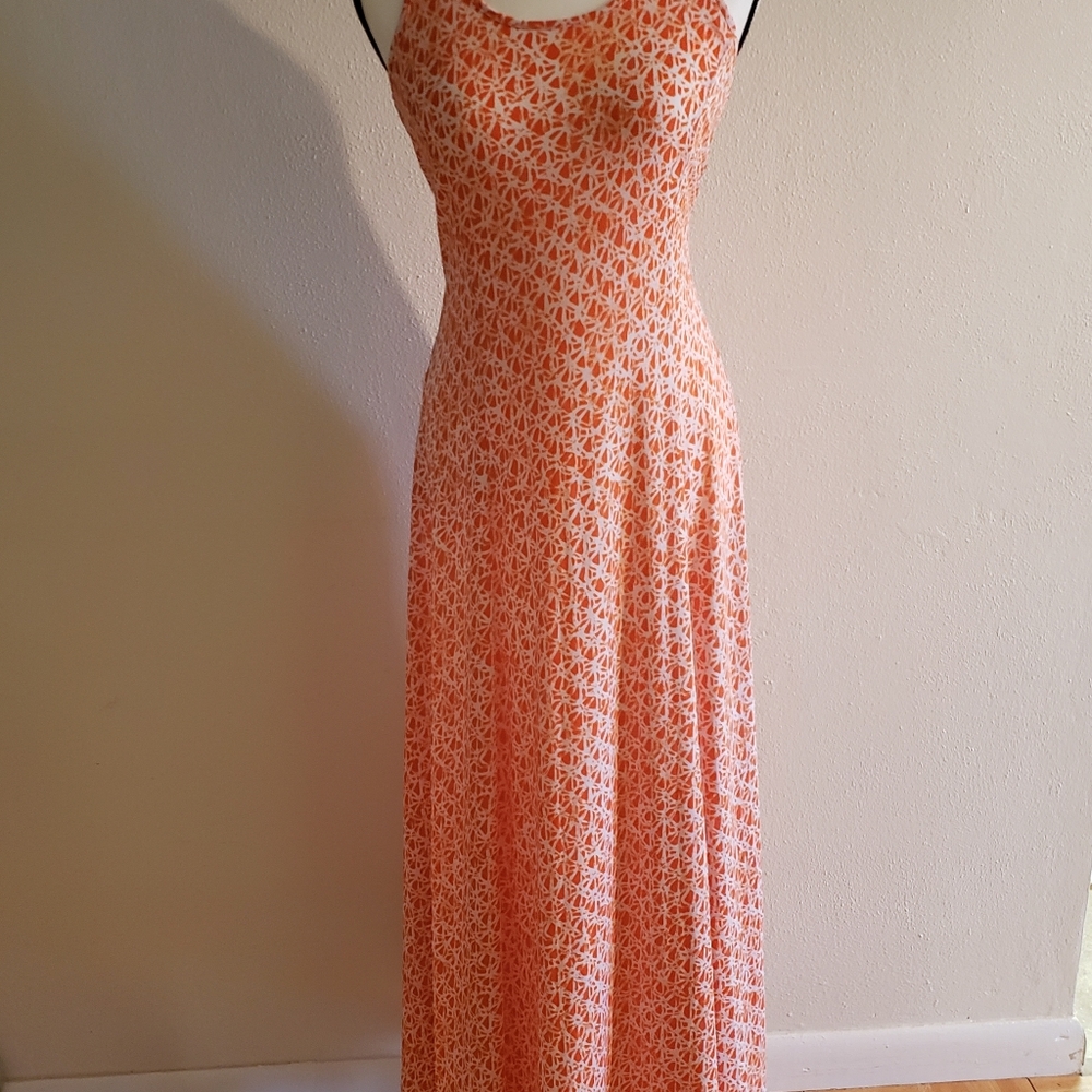 Michael Kors Org/Wht Geometric Print Maxi Dress